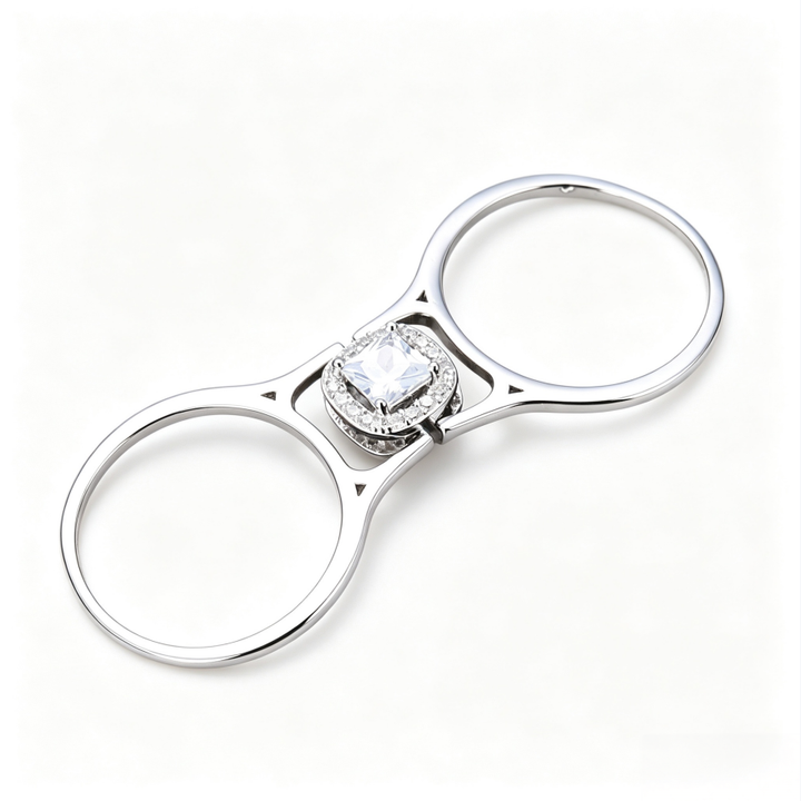 Two‑Tone Square‑Center Halo Ring Set