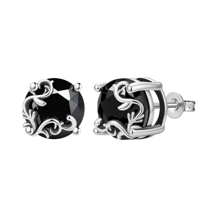 Vintage Scroll‑Pattern Black Gem Stud Earrings