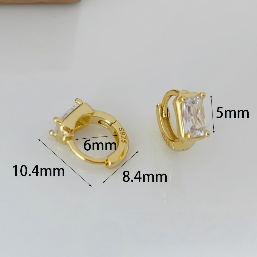 Teardrop & Rectangle Single Diamond Mini Hoop Earrings, Pear/Emerald Cut Diamond Small Click Hoops Gold Silver Dainty Daily Jewelry