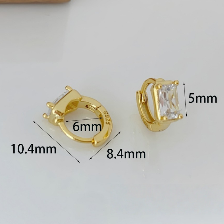 Teardrop & Rectangle Single Diamond Mini Hoop Earrings, Pear/Emerald Cut Diamond Small Click Hoops Gold Silver Dainty Daily Jewelry