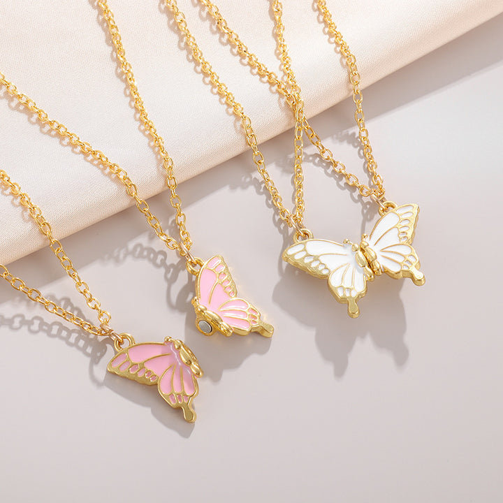 Color Enamel Butterfly Clavicle Necklace, Multi-Color Gold Border Minimal Pendant Necklace for Women