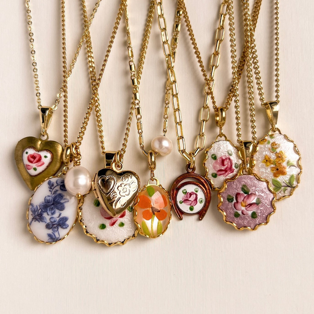 Vintage Floral Ceramic Tile Necklace Set (French Gentle Pastoral Choker)