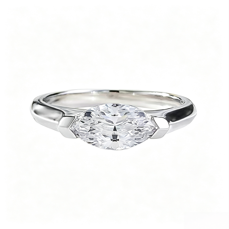 Marquise‑Cut Bezel‑Set Solitaire Ring, Two‑Tone Options
