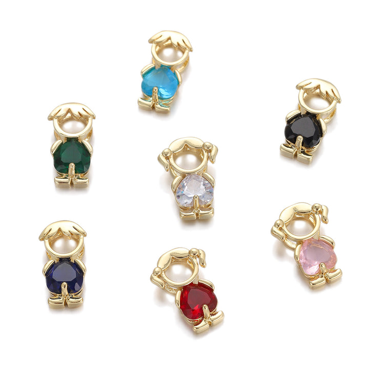 Multi-Color Heart Diamond Little Boy Pendant Necklace Set, Solid S925 Silver Birthstone Parent & Couple Choker Jewelry
