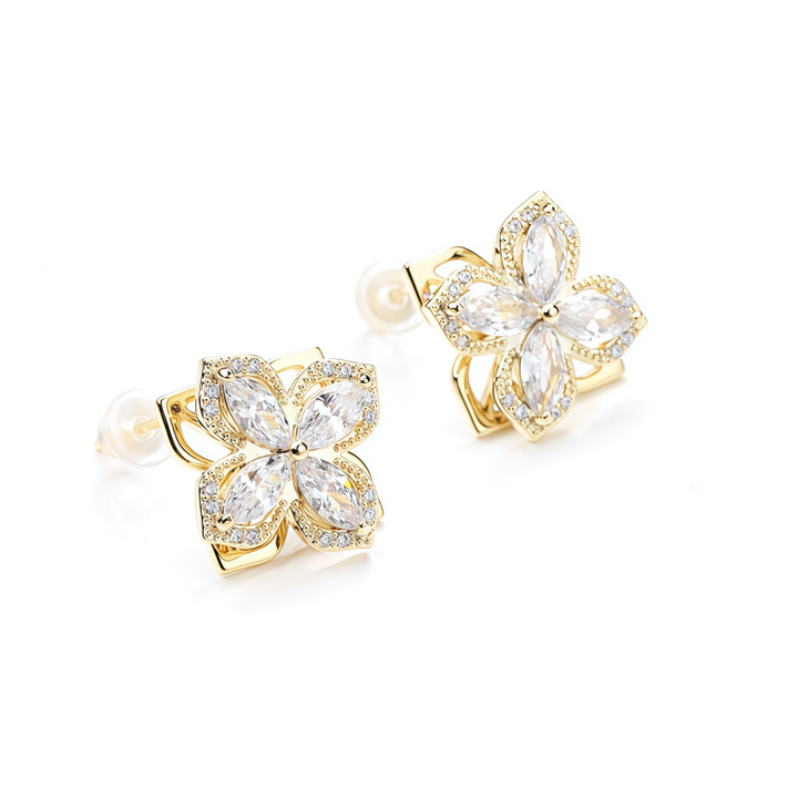 Four-Leaf Flower Diamond Stud Set (Light Luxury Niche Design Earrings)