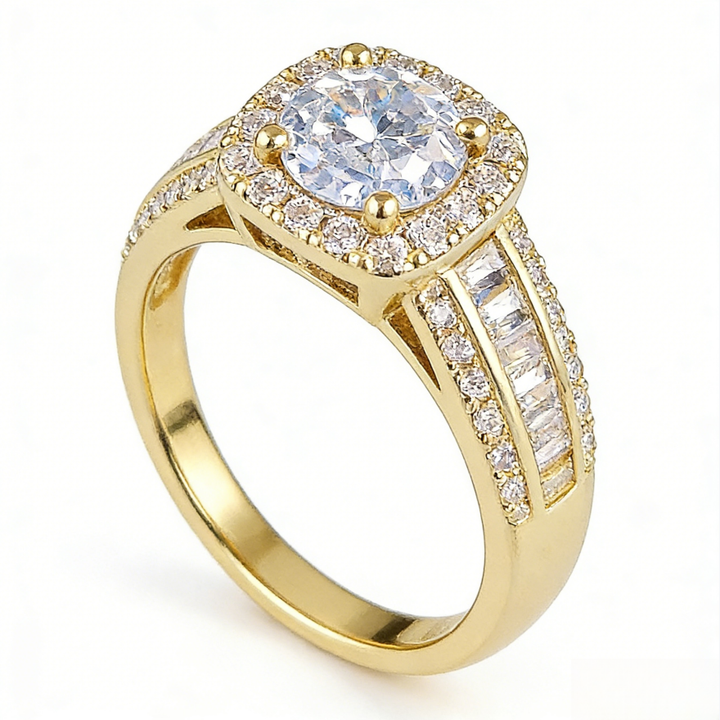 Cushion Halo Baguette Diamond Ring (Luxury Statement Engagement Band)