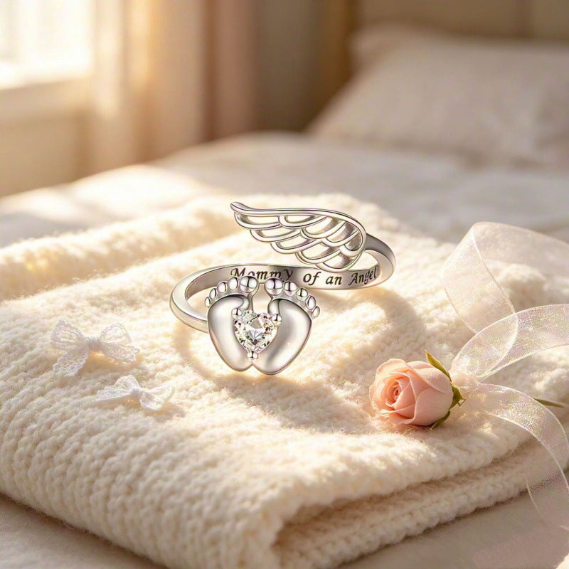 S925 Silver Multi‑Theme Open Ring, Animal & Footprint Angel Wing Engraved Memorial Ring