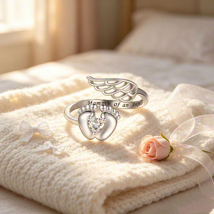 S925 Silver Multi‑Theme Open Ring, Animal & Footprint Angel Wing Engraved Memorial Ring