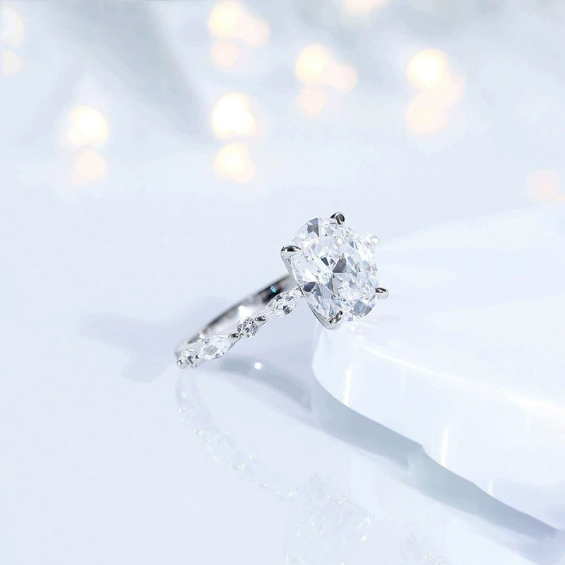 925 Silver Oval 8×10mm 3-Carat 5A Zircon Engagement Ring for Women