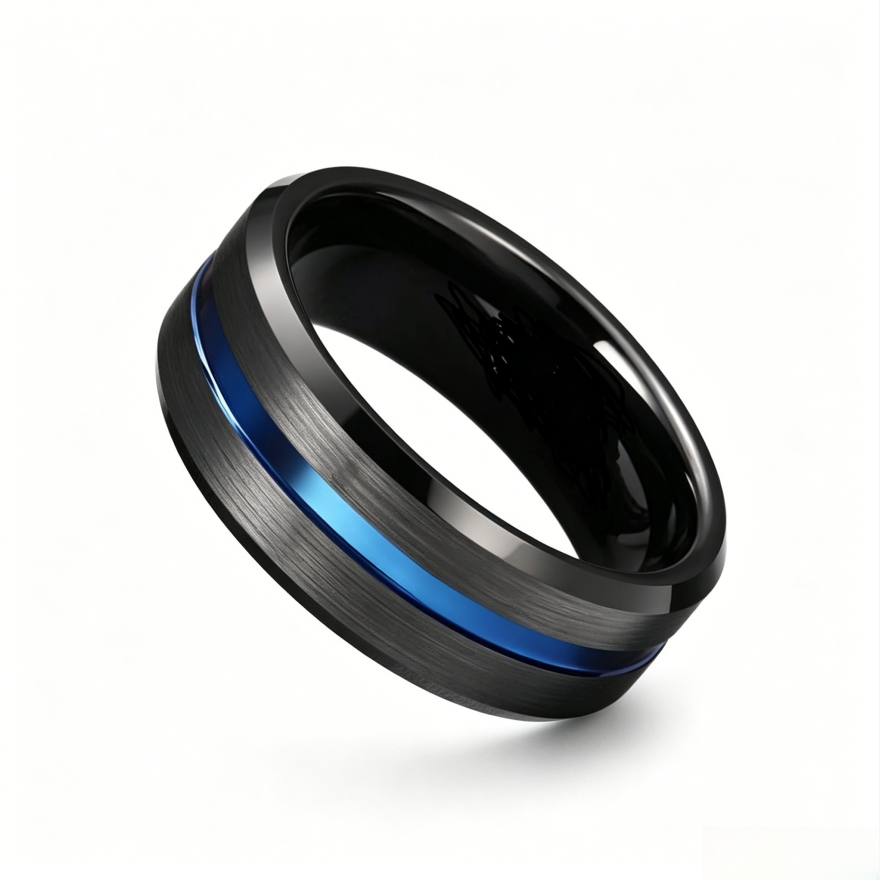Men's Brushed Groove Color Accent Ring (Multi-Color Unisex Band)