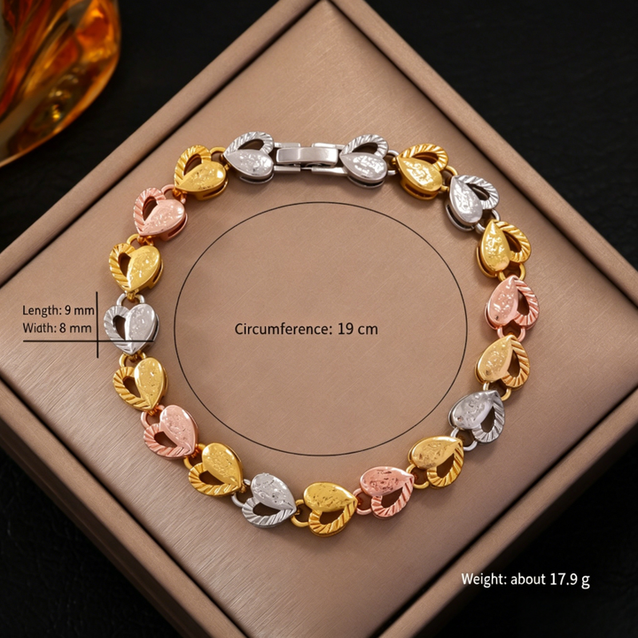Textured Heart Link Bracelet, 3 Colors Hollow Love Chain for Women