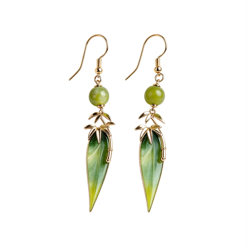 Long Bamboo Leaf Drop Earrings