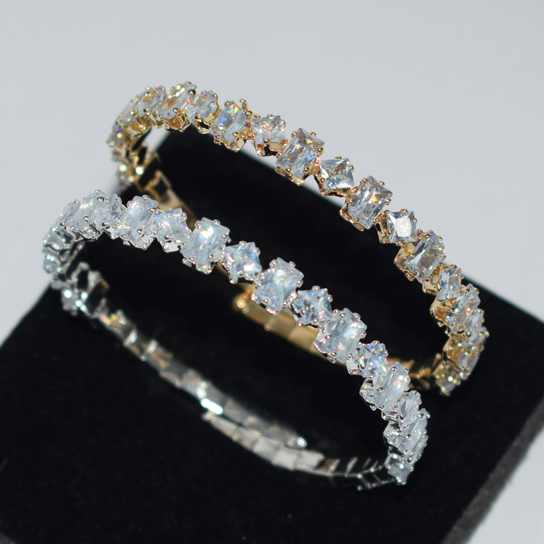 Mixed‑Cut Diamond Open‑Cuff Bracelet, Gold & Silver Two‑Tone Options