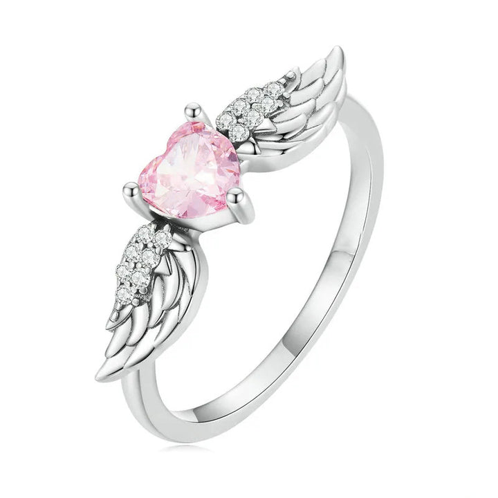Angel‑Wing Heart‑Shaped Pink Diamond Open Ring