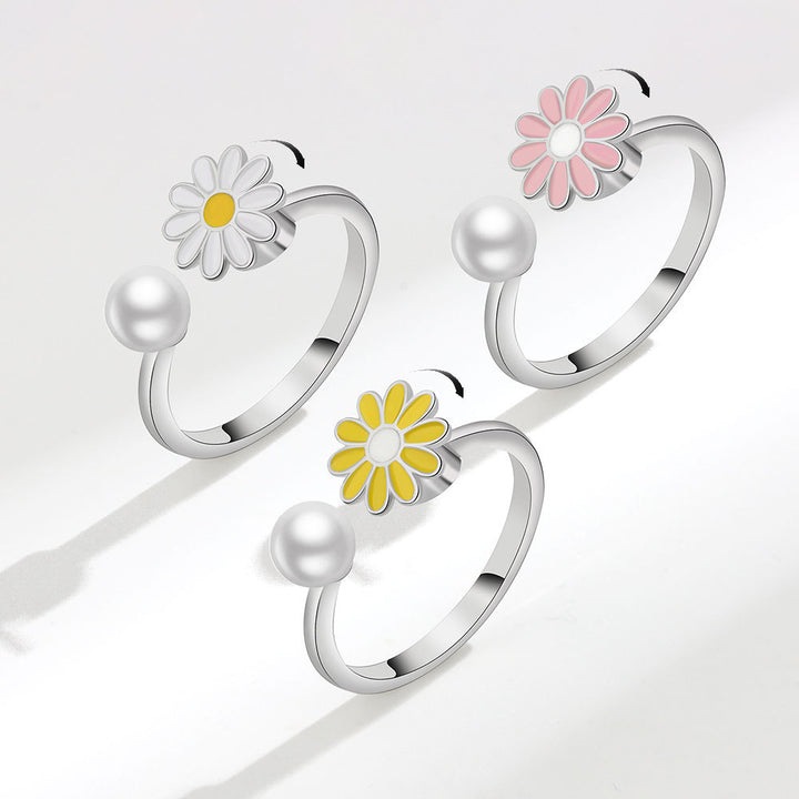 Daisy & Pearl Open Ring Set (Light Luxury Niche Fresh Bands)