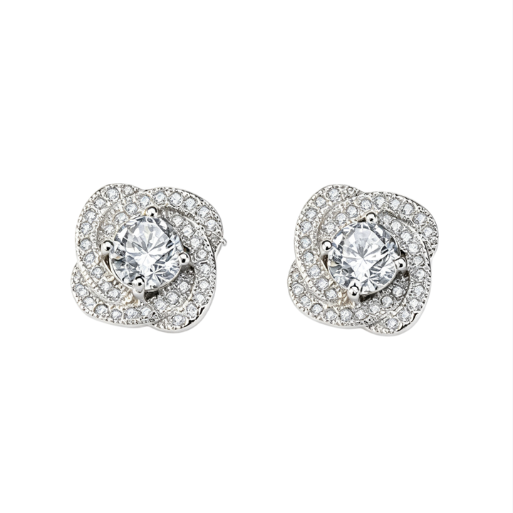 S925 Silver Spiral Halo Diamond Stud Earrings, Luxury Full Paved Flower Earrings for Women