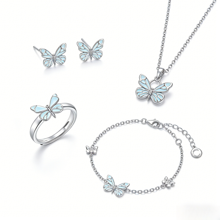 Iridescent Fluorescent Enamel Butterfly Jewelry Set (Fresh Girlish Heart Light Luxury Style)