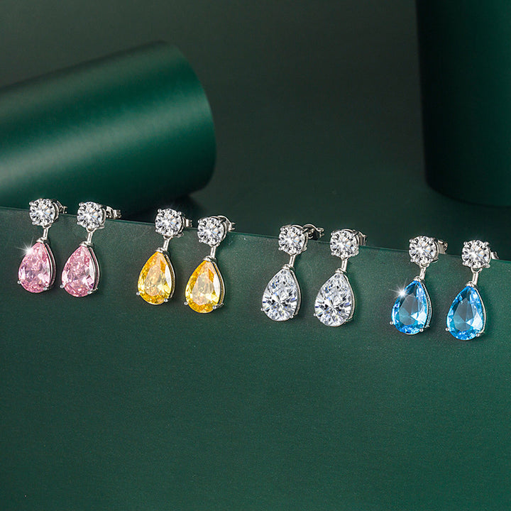 Two-Stone Teardrop Drop Hoop Earrings, 4 Colors Luxury Pear Cut Diamond Dangle Jewelry