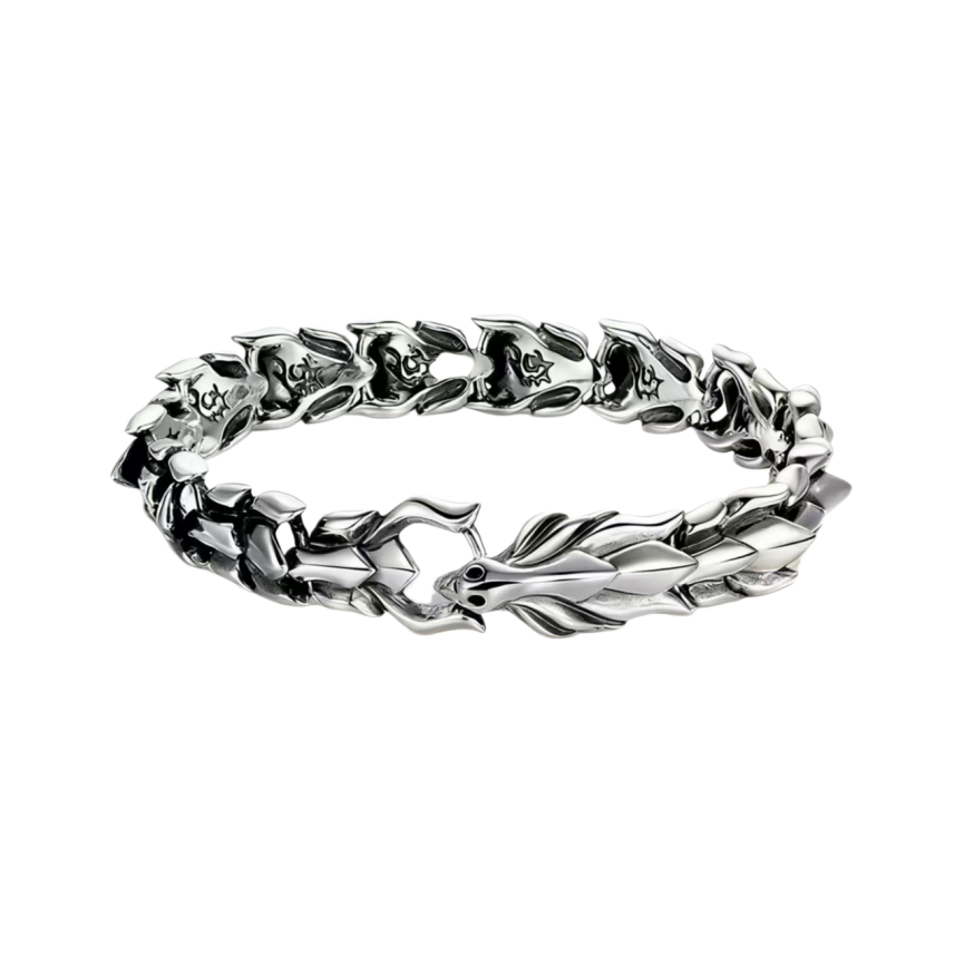 3D Monster Bone Titanium Steel Men's Bracelet, Gold Silver Two-Tone Tough Scale Thick Chain Vintage Wrist Jewelry