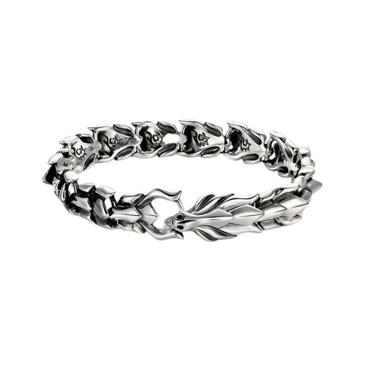 3D Monster Bone Titanium Steel Men's Bracelet, Gold Silver Two-Tone Tough Scale Thick Chain Vintage Wrist Jewelry
