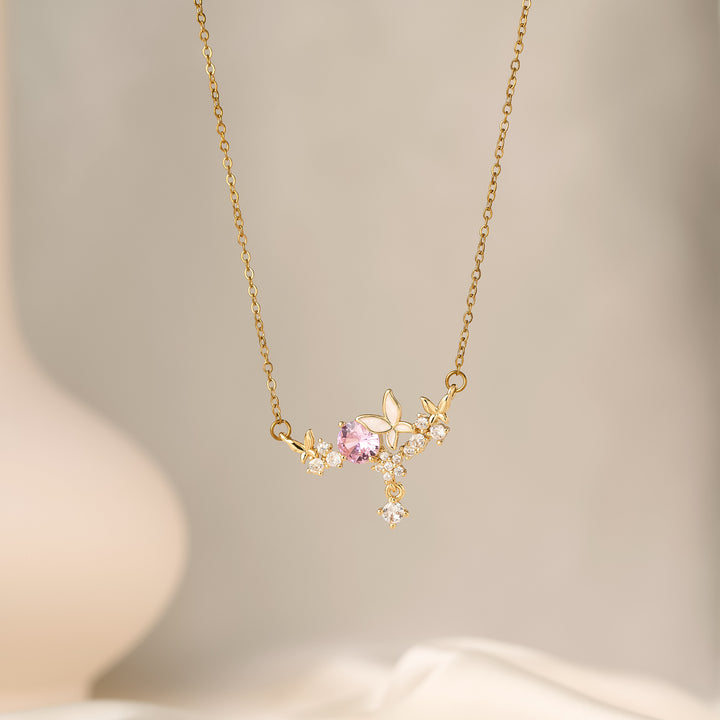 Pink Diamond Butterfly Pendant Necklace (2 Colors Luxury Women's Chain)