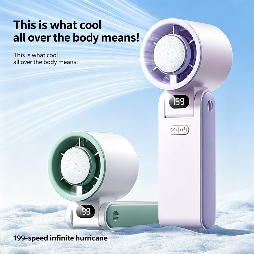 Foldable Turbo High-Speed Handheld Fan, Digital 100-Speed Boost Air Silent Pocket Rechargeable Fan, 4 Colors