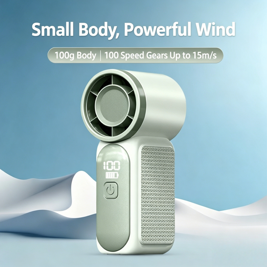 Mini Turbo High-Speed Digital Handheld Fan, 100-Speed Adjustable Portable Pocket Rechargeable Fan, Multi Colors