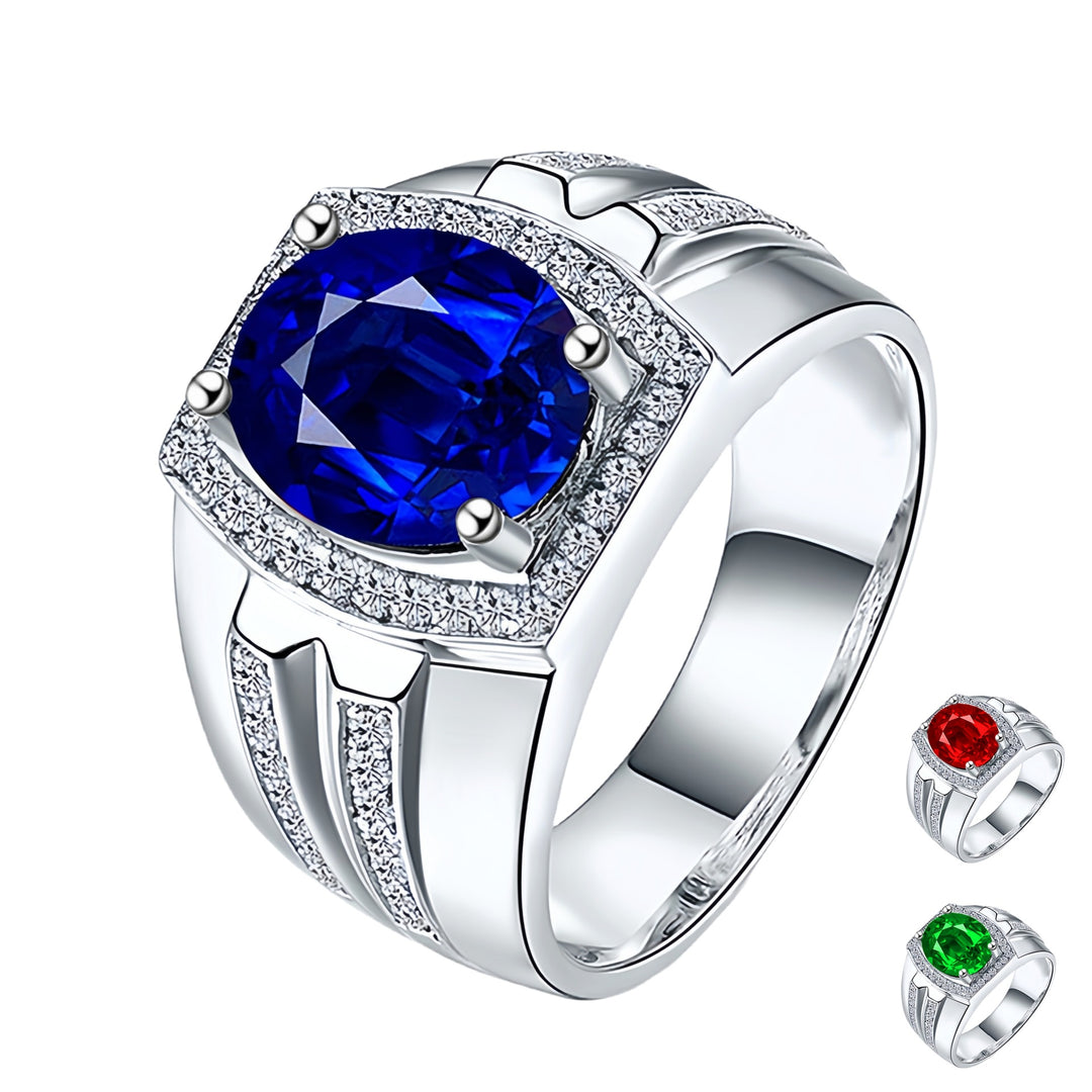 Precious Stone Halo Men's Ring Set (Luxury Business Style Band)