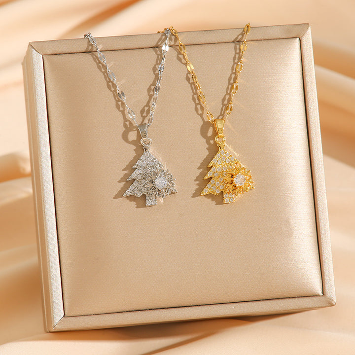 Gold Christmas Tree & Snowflake Pendant Necklace