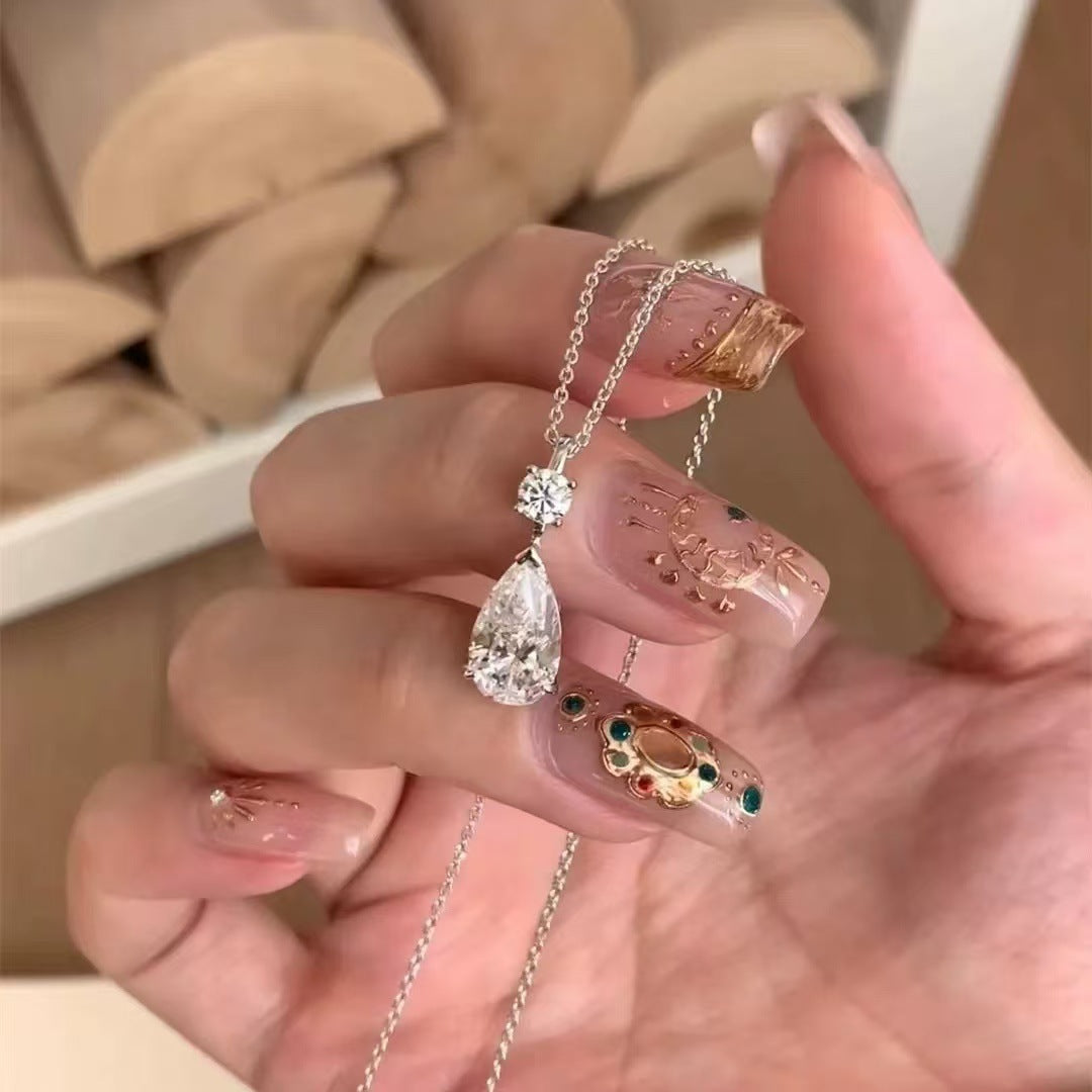 Pear‑Shaped Two‑Diamond Drop Pendant Necklace, Single‑Tone Option
