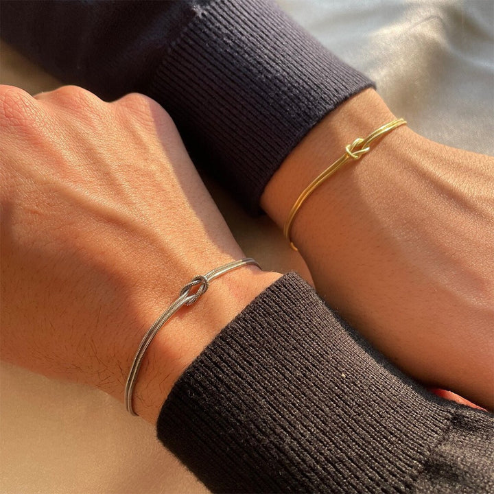 S925 Silver Love Knot Adjustable Snake Chain Bracelet, Minimalist Luxury Two-tone Wrist Jewelry
