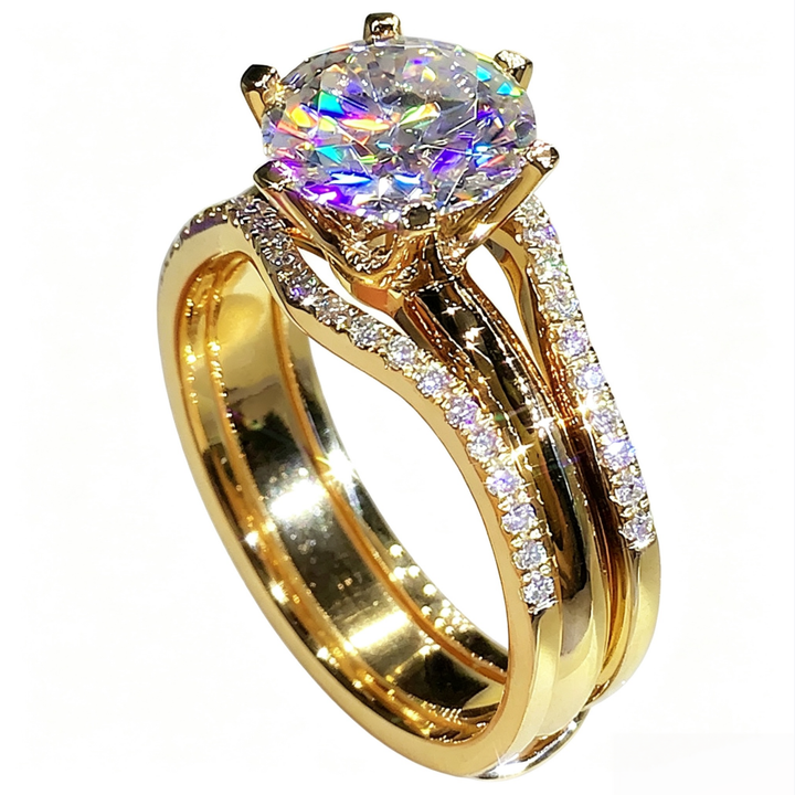 4‑Prong Round‑Diamond Stackable Engagement Ring, Three‑Tone Options