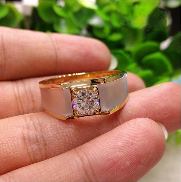 Wide‑Band Mother‑of‑Pearl Diamond‑Set Men’s Ring