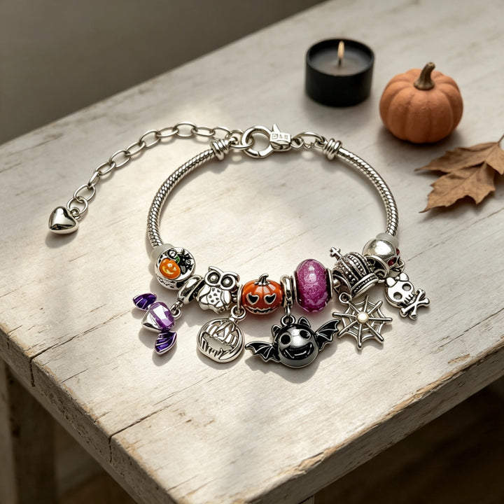 Halloween Pumpkin & Bat Charm Bracelet