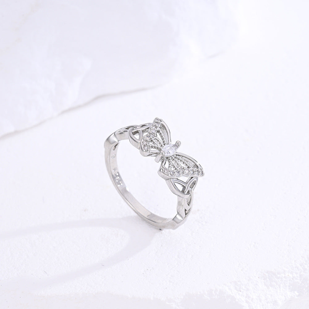 Hollow‑Out Diamond‑Inlaid Butterfly Ring For Women
