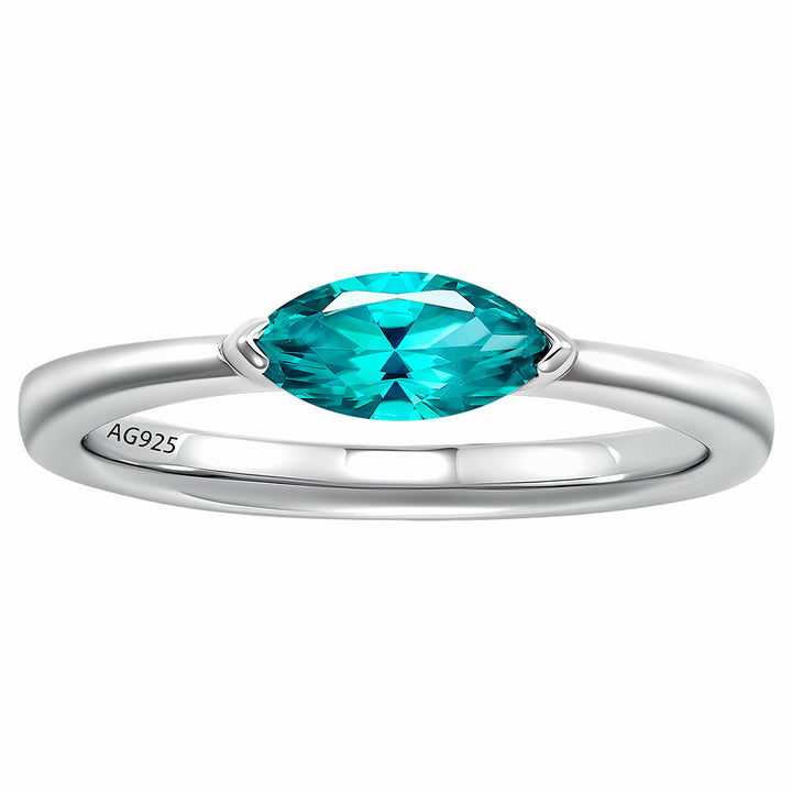 Minimalist Marquise‑Cut Teal Gemstone S925 Silver Women’s Ring