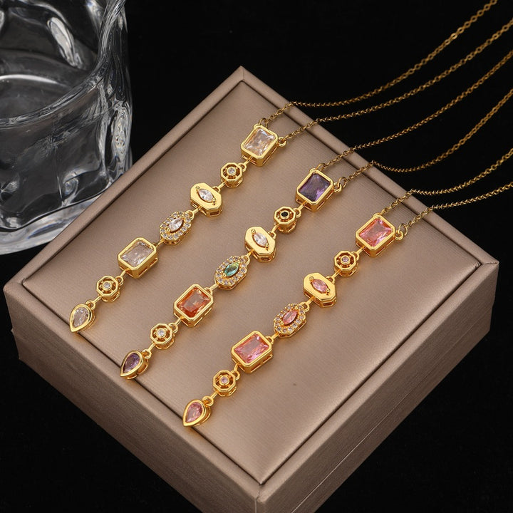 Multi-Color Diamond Drop Y-Shaped Adjustable Necklace (Delicate Pendant)
