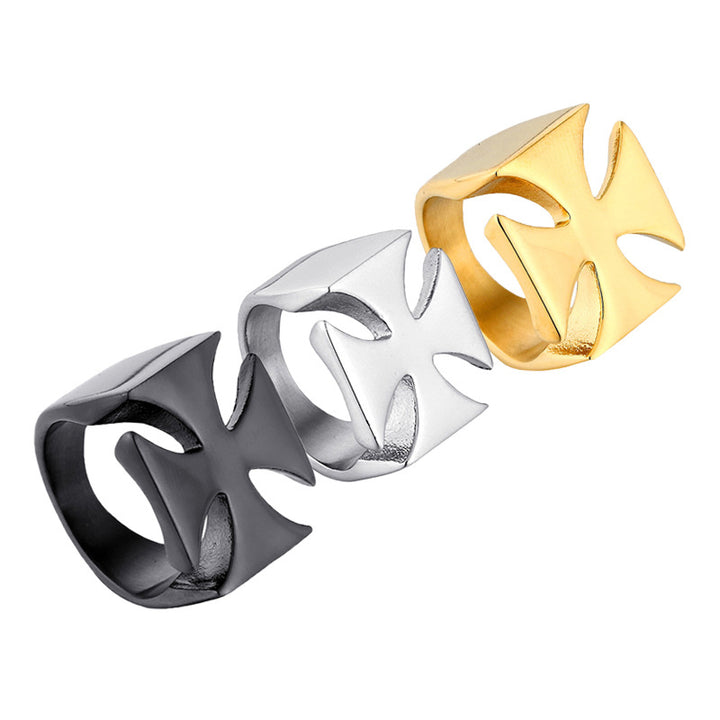 Minimalist 3D Maltese Cross Hollow Wide Ring, S925 Silver Gold/Silver/Black 3 Colors Unisex Street Band