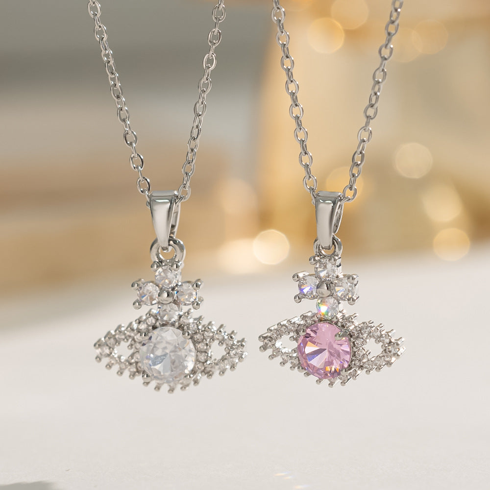 Planet Cross Full Diamond S925 Silver Necklace
