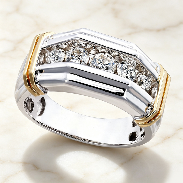 Two‑Tone Wide‑Band Men’s Paved‑Stone Ring