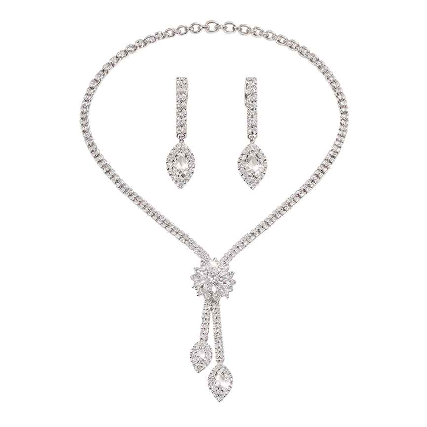 Marquise Diamond Tassel Formal S925 Silver Jewelry Set