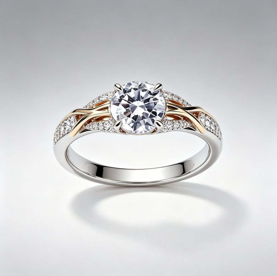Two‑Tone Intertwined Four‑Prong Main Diamond S925 Sterling Silver Engagement Ring