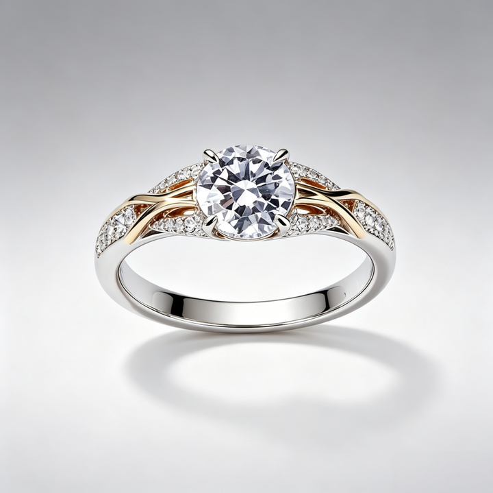 Two‑Tone Intertwined Four‑Prong Main Diamond S925 Sterling Silver Engagement Ring