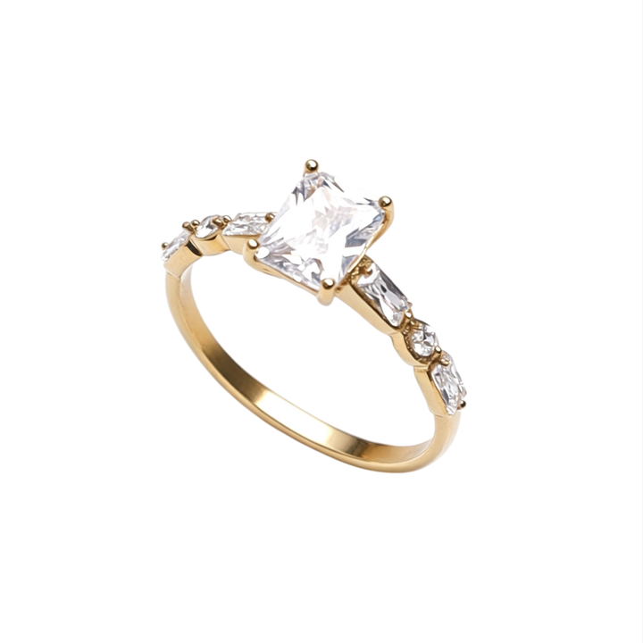 Square‑Cut Main Diamond Ring With Baguette Side Diamond, Multi‑Color Options