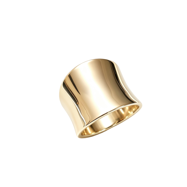 Minimalist Curved Polished Wide Band Ring, S925 Silver Gold & Silver Tone Luxury Unisex Ring