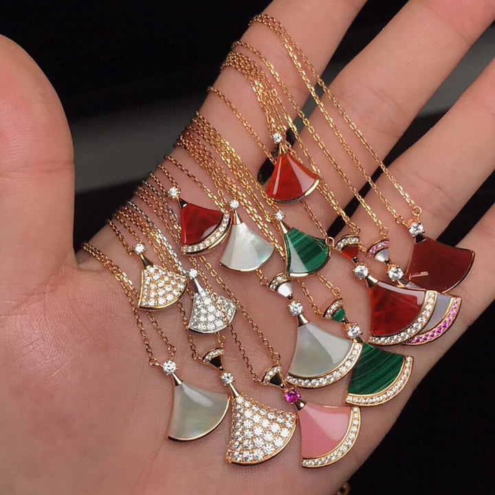 Luxury Skirt Shape Fan Necklace Set (High-End Pavé Gemstone Choker)
