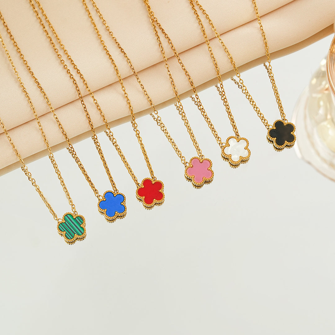 Double-sided five-leaf clover necklace - Women's multi-colored mother-of-pearl and agate lucky pendant clavicle chain