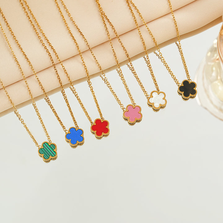 Double-sided five-leaf clover necklace - Women's multi-colored mother-of-pearl and agate lucky pendant clavicle chain
