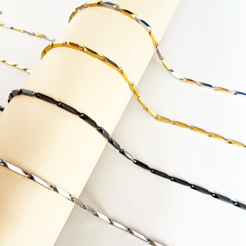 Multi-Color Rhombus Bamboo Titanium Steel Chain, Geometric Cut Blank Layering Necklace Without Pendant