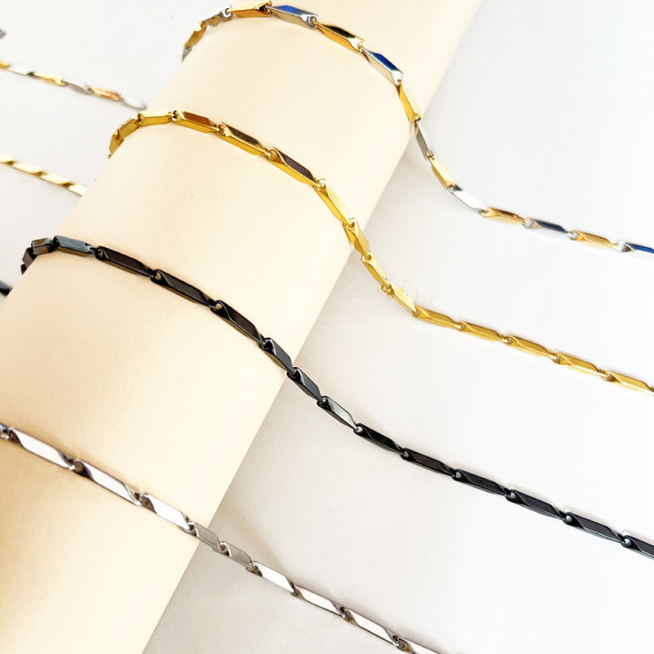 Multi-Color Rhombus Bamboo Titanium Steel Chain, Geometric Cut Blank Layering Necklace Without Pendant